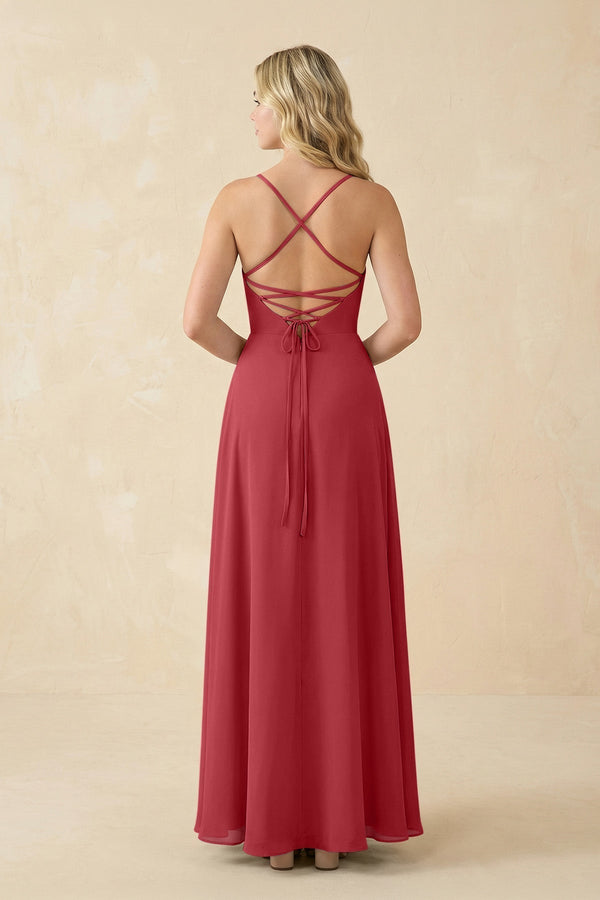 A-Line Chiffon Spaghetti Strap Bridesmaid Dress in Merlot - KissProm BRIDESMAID DRESSES