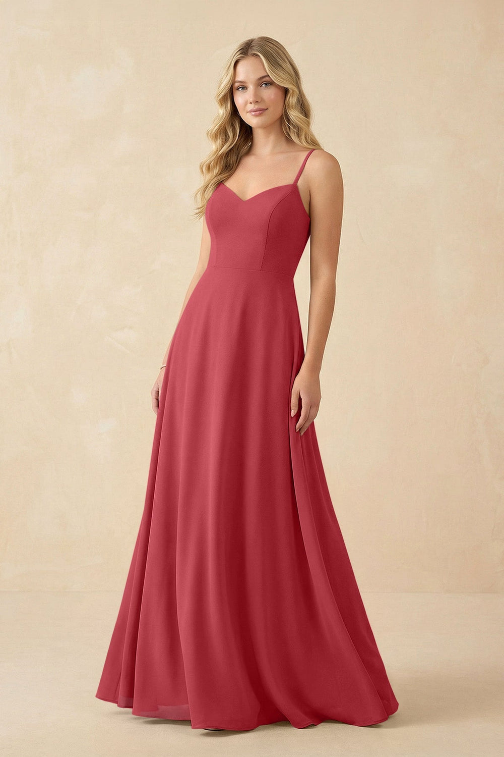 A-Line Chiffon Spaghetti Strap Bridesmaid Dress in Merlot - KissProm BRIDESMAID DRESSES