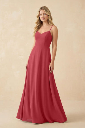 A-Line Chiffon Spaghetti Strap Bridesmaid Dress in Merlot - KissProm BRIDESMAID DRESSES