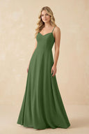 A-Line Chiffon Spaghetti Strap Bridesmaid Dress in Moss - KissProm BRIDESMAID DRESSES