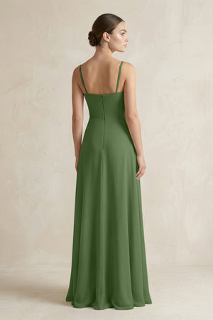 A - Line Chiffon Spaghetti Strap Bridesmaid Dress in Moss - KissProm Bridesmaid Dresses