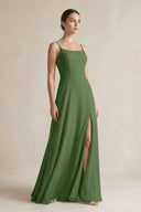A - Line Chiffon Spaghetti Strap Bridesmaid Dress in Moss - KissProm Bridesmaid Dresses