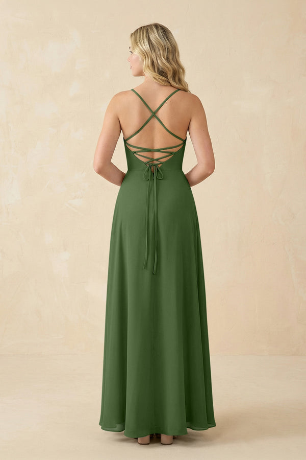 A-Line Chiffon Spaghetti Strap Bridesmaid Dress in Moss - KissProm BRIDESMAID DRESSES