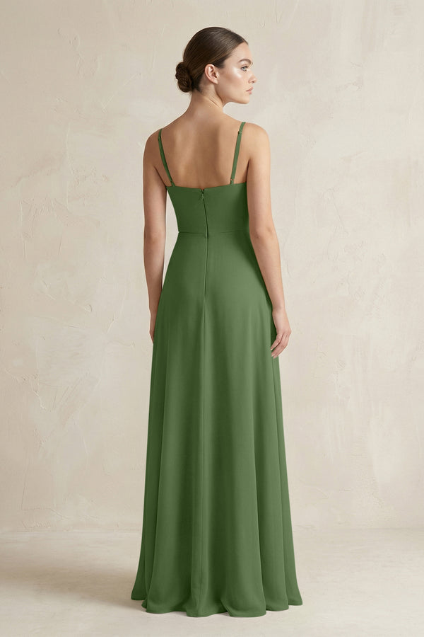 A - Line Chiffon Spaghetti Strap Bridesmaid Dress in Moss - KissProm Bridesmaid Dresses
