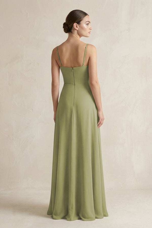 A - Line Chiffon Spaghetti Strap Bridesmaid Dress in Moss Green - KissProm Bridesmaid Dresses