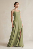 A - Line Chiffon Spaghetti Strap Bridesmaid Dress in Moss Green - KissProm Bridesmaid Dresses