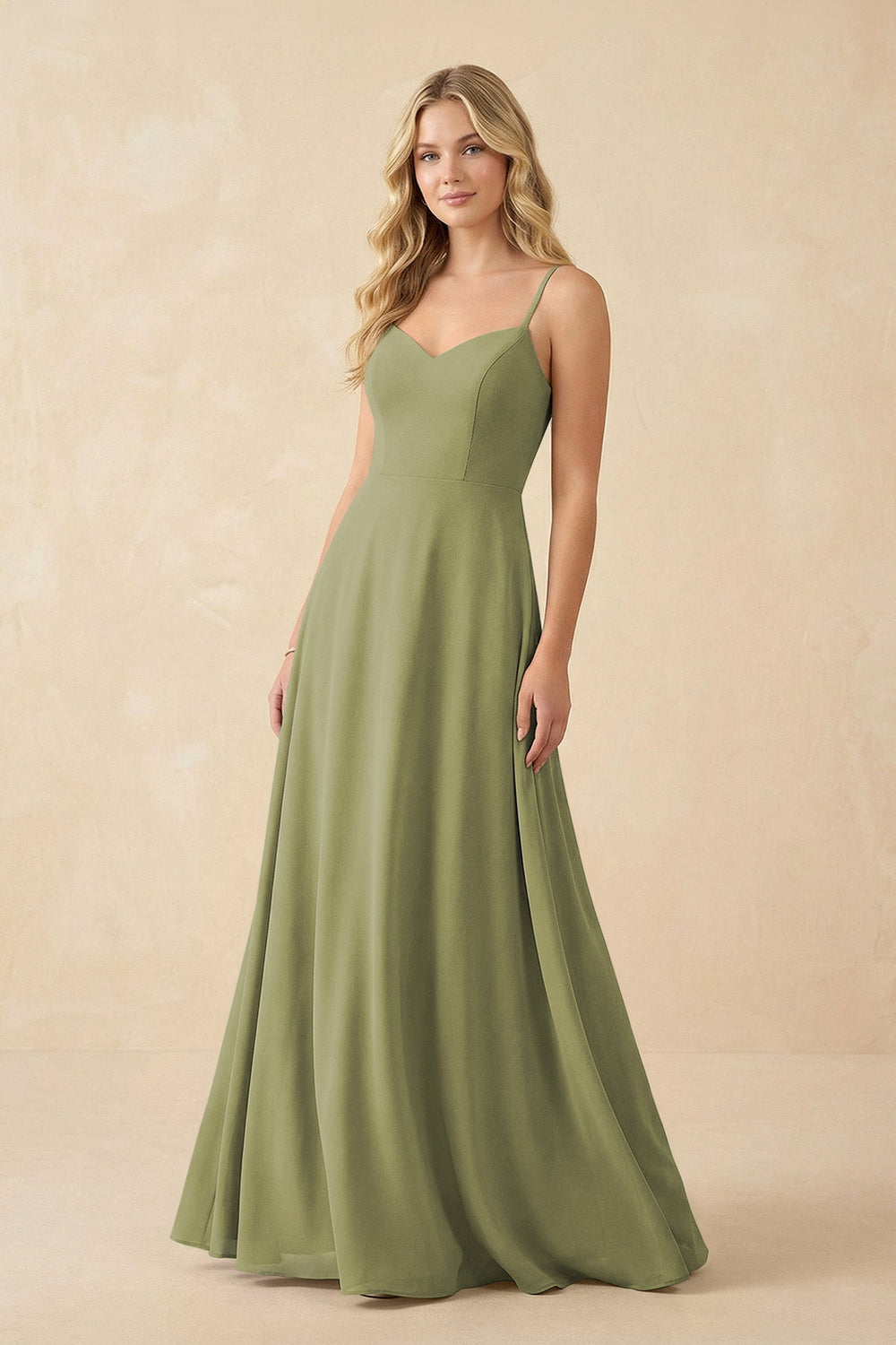 A-Line Chiffon Spaghetti Strap Bridesmaid Dress in Moss Green - KissProm BRIDESMAID DRESSES