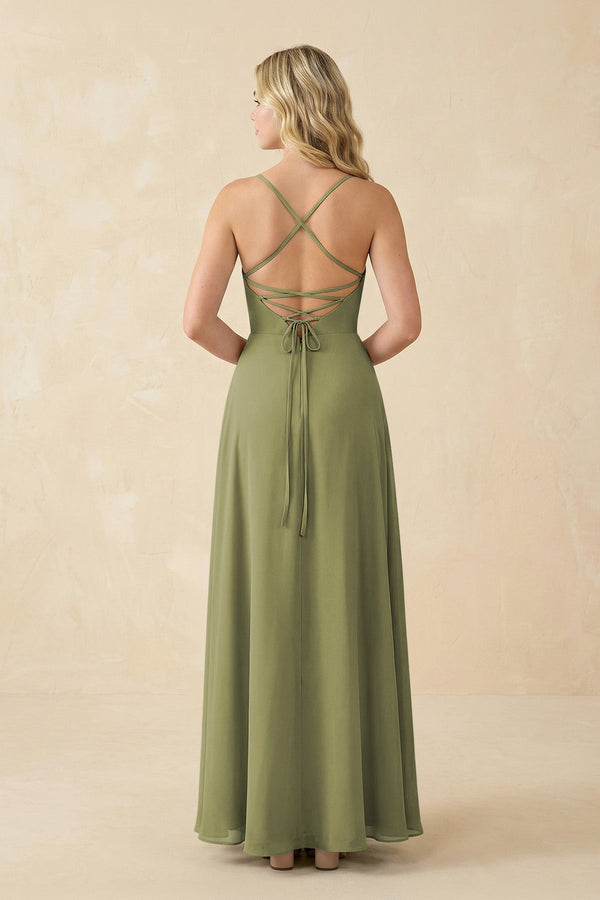 A-Line Chiffon Spaghetti Strap Bridesmaid Dress in Moss Green - KissProm BRIDESMAID DRESSES