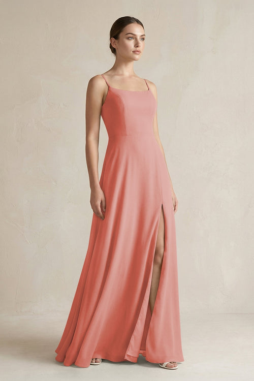 A - Line Chiffon Spaghetti Strap Bridesmaid Dress in Mulberry - KissProm Bridesmaid Dresses