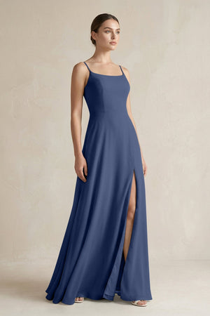 A - Line Chiffon Spaghetti Strap Bridesmaid Dress in Navy - KissProm Bridesmaid Dresses