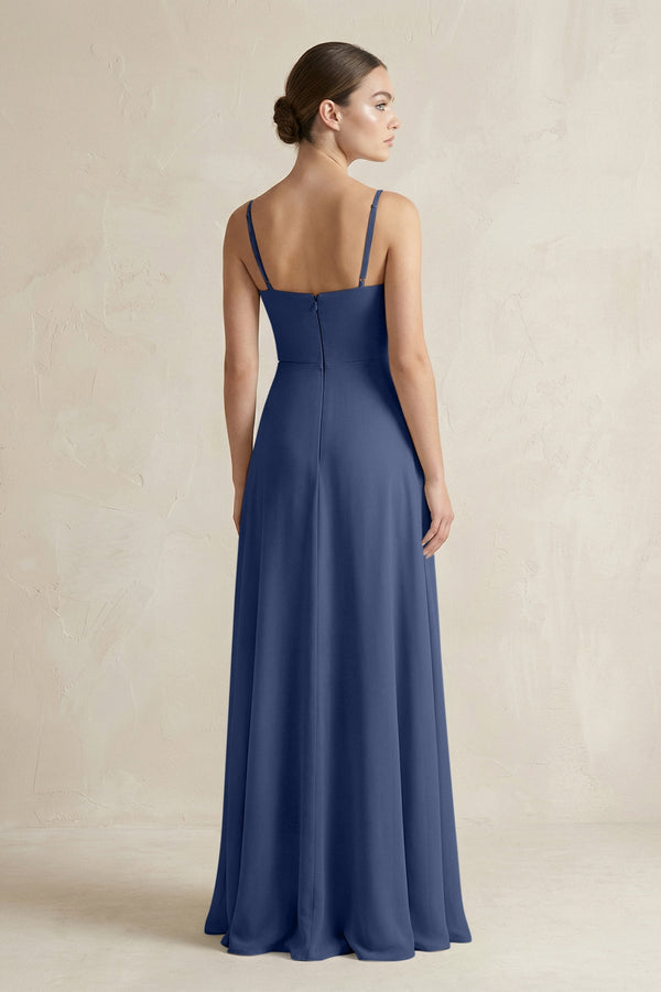 A - Line Chiffon Spaghetti Strap Bridesmaid Dress in Navy - KissProm Bridesmaid Dresses