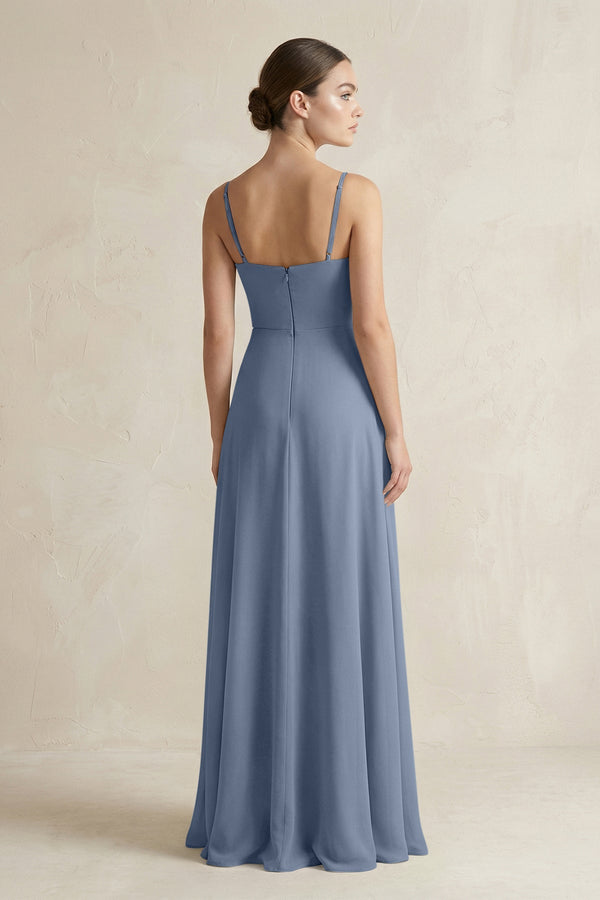 A - Line Chiffon Spaghetti Strap Bridesmaid Dress in Neptune - KissProm Bridesmaid Dresses