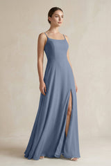 A - Line Chiffon Spaghetti Strap Bridesmaid Dress in Neptune - KissProm Bridesmaid Dresses