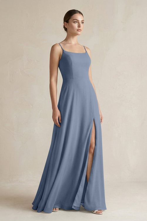 A - Line Chiffon Spaghetti Strap Bridesmaid Dress in Neptune - KissProm Bridesmaid Dresses