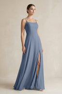 A - Line Chiffon Spaghetti Strap Bridesmaid Dress in Neptune - KissProm Bridesmaid Dresses