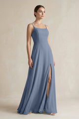 A - Line Chiffon Spaghetti Strap Bridesmaid Dress in Neptune - KissProm Bridesmaid Dresses