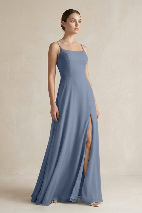 A - Line Chiffon Spaghetti Strap Bridesmaid Dress in Neptune - KissProm Bridesmaid Dresses