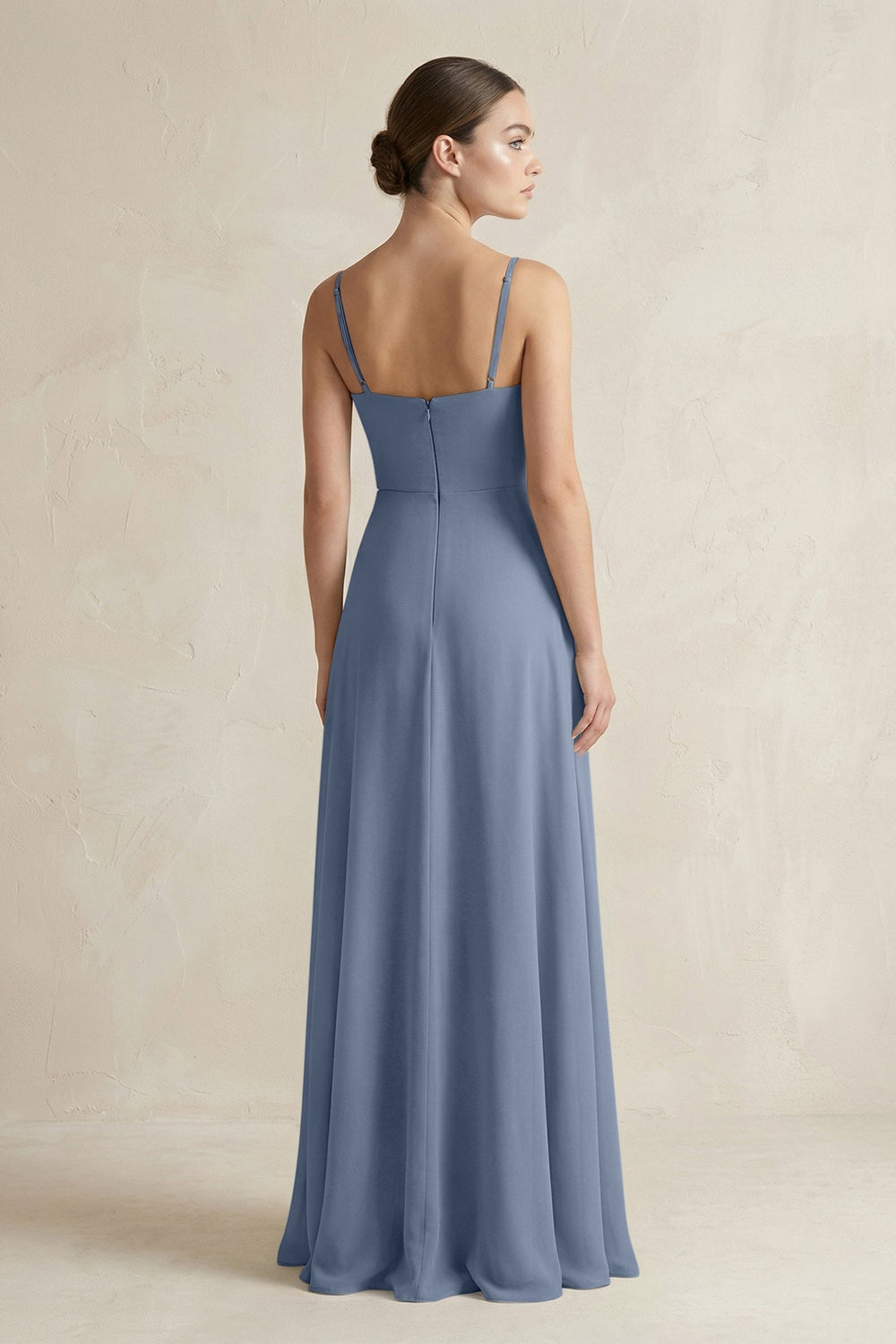 A - Line Chiffon Spaghetti Strap Bridesmaid Dress in Neptune - KissProm Bridesmaid Dresses
