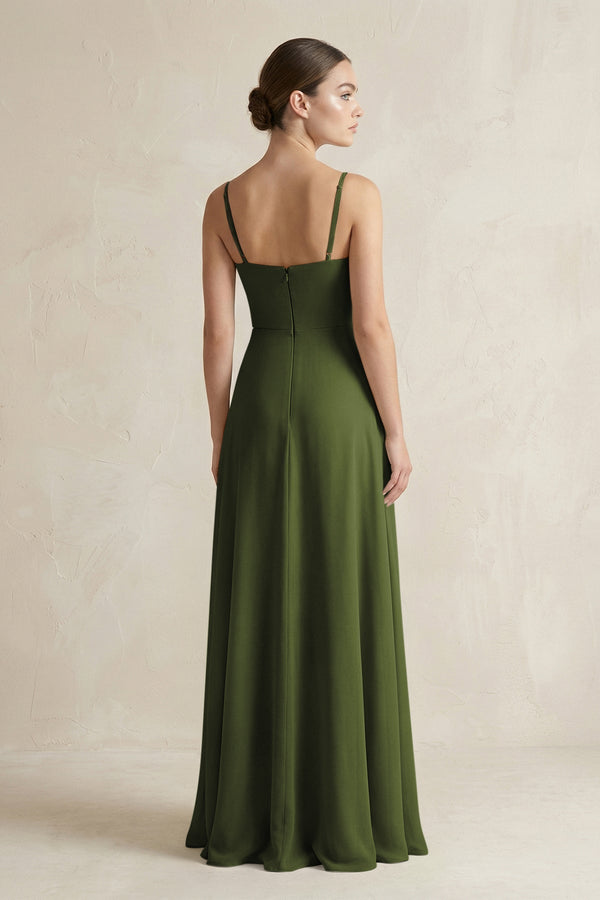 A - Line Chiffon Spaghetti Strap Bridesmaid Dress in Olive - KissProm Bridesmaid Dresses