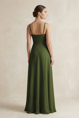 A - Line Chiffon Spaghetti Strap Bridesmaid Dress in Olive - KissProm Bridesmaid Dresses