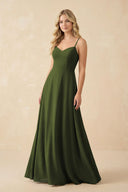 A-Line Chiffon Spaghetti Strap Bridesmaid Dress in Olive - KissProm BRIDESMAID DRESSES