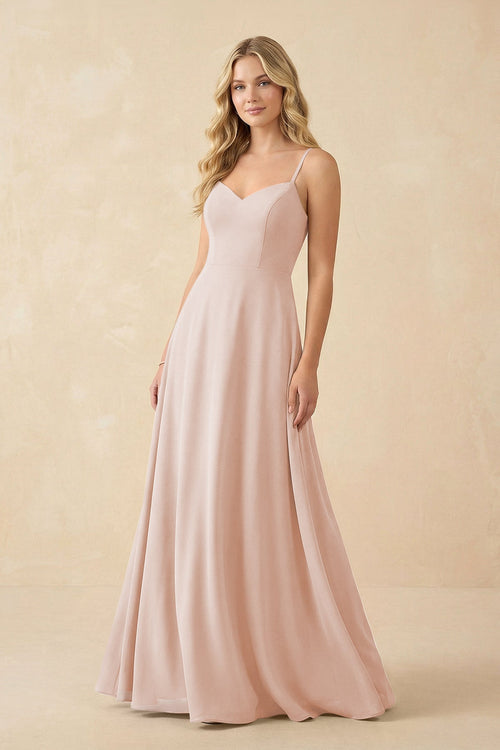 A-Line Chiffon Spaghetti Strap Bridesmaid Dress in Pale Blush - KissProm BRIDESMAID DRESSES