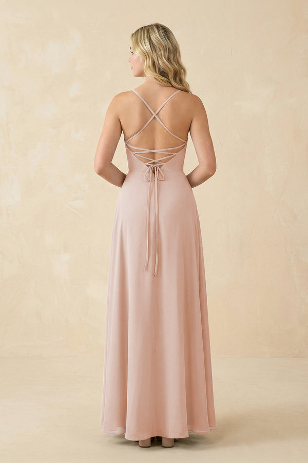 A-Line Chiffon Spaghetti Strap Bridesmaid Dress in Pale Blush - KissProm BRIDESMAID DRESSES