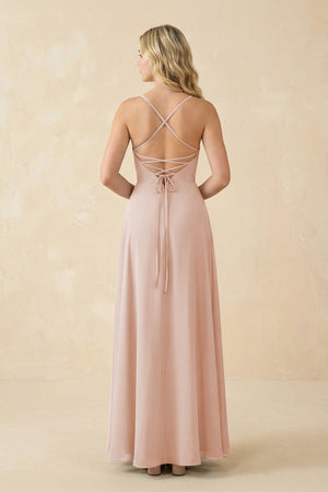 A-Line Chiffon Spaghetti Strap Bridesmaid Dress in Pale Blush - KissProm BRIDESMAID DRESSES