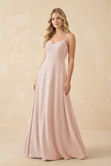 A-Line Chiffon Spaghetti Strap Bridesmaid Dress in Pale Blush - KissProm BRIDESMAID DRESSES