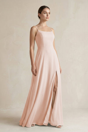 A - Line Chiffon Spaghetti Strap Bridesmaid Dress in Pale Blush - KissProm Bridesmaid Dresses