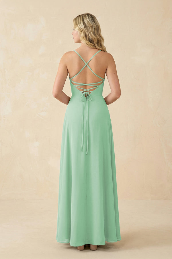 A-Line Chiffon Spaghetti Strap Bridesmaid Dress in Pale Pistachio - KissProm BRIDESMAID DRESSES