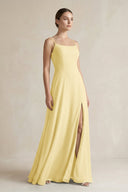 A - Line Chiffon Spaghetti Strap Bridesmaid Dress in Pastel Yellow - KissProm Bridesmaid Dresses