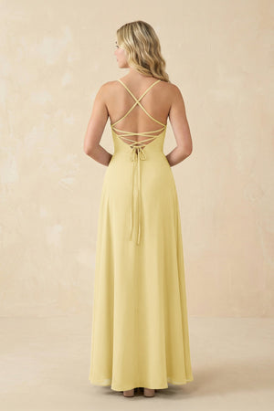 A-Line Chiffon Spaghetti Strap Bridesmaid Dress in Pastel Yellow - KissProm BRIDESMAID DRESSES
