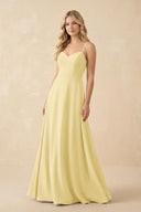 A-Line Chiffon Spaghetti Strap Bridesmaid Dress in Pastel Yellow - KissProm BRIDESMAID DRESSES