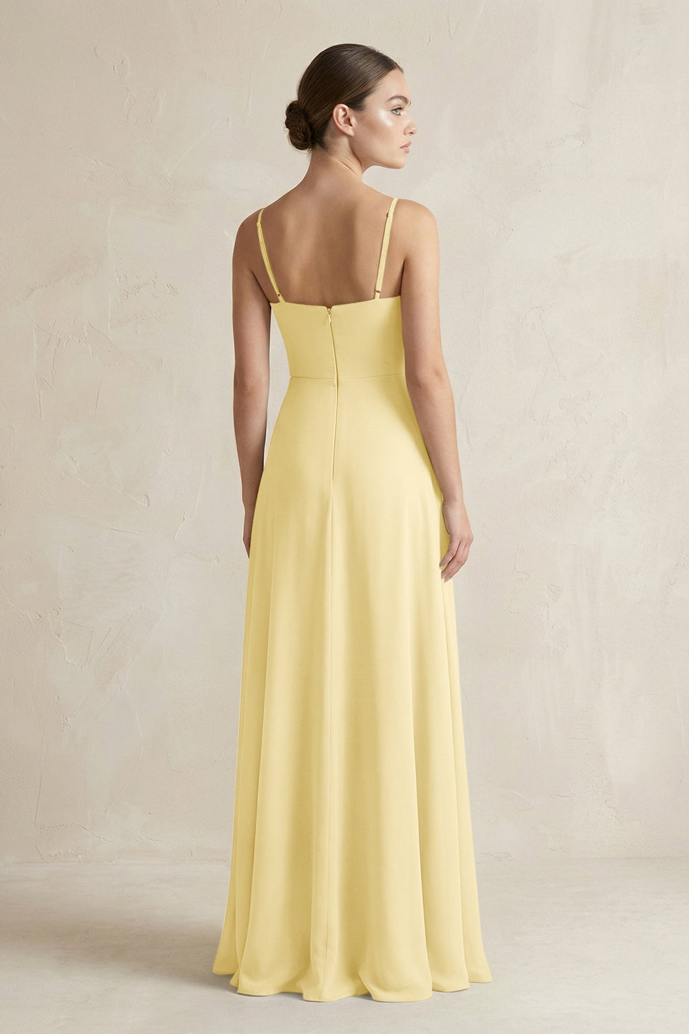 A - Line Chiffon Spaghetti Strap Bridesmaid Dress in Pastel Yellow - KissProm Bridesmaid Dresses