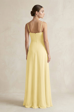 A - Line Chiffon Spaghetti Strap Bridesmaid Dress in Pastel Yellow - KissProm Bridesmaid Dresses