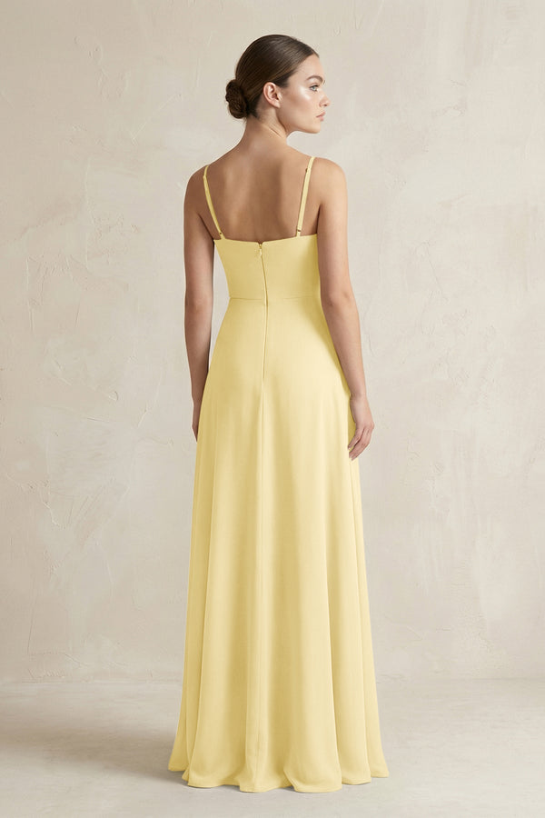 A - Line Chiffon Spaghetti Strap Bridesmaid Dress in Pastel Yellow - KissProm Bridesmaid Dresses
