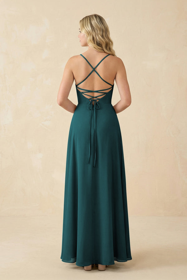 A-Line Chiffon Spaghetti Strap Bridesmaid Dress in Pine - KissProm BRIDESMAID DRESSES