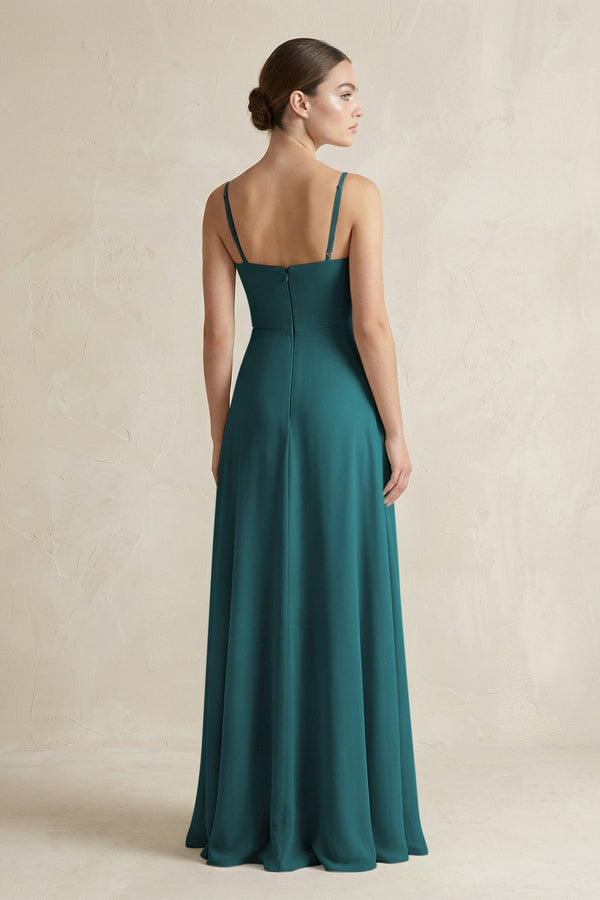 A - Line Chiffon Spaghetti Strap Bridesmaid Dress in Pine - KissProm Bridesmaid Dresses