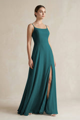 A - Line Chiffon Spaghetti Strap Bridesmaid Dress in Pine - KissProm Bridesmaid Dresses