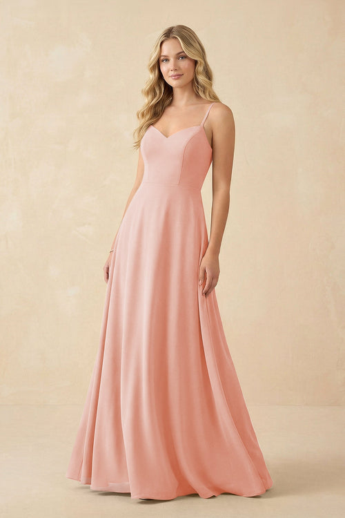 A-Line Chiffon Spaghetti Strap Bridesmaid Dress in Rose Petal - KissProm BRIDESMAID DRESSES