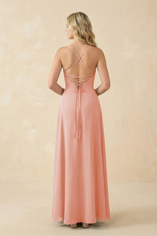 A-Line Chiffon Spaghetti Strap Bridesmaid Dress in Rose Petal - KissProm BRIDESMAID DRESSES