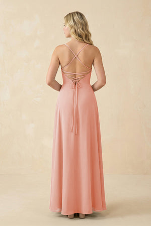 A-Line Chiffon Spaghetti Strap Bridesmaid Dress in Rose Petal - KissProm BRIDESMAID DRESSES