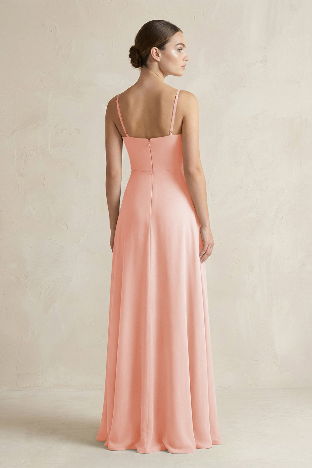 A - Line Chiffon Spaghetti Strap Bridesmaid Dress in Rose Petal - KissProm Bridesmaid Dresses