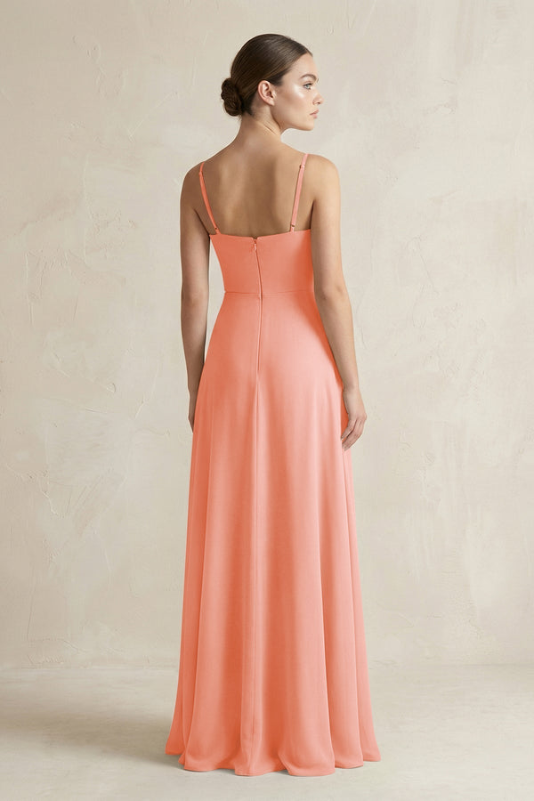 A - Line Chiffon Spaghetti Strap Bridesmaid Dress in Rosette - KissProm Bridesmaid Dresses