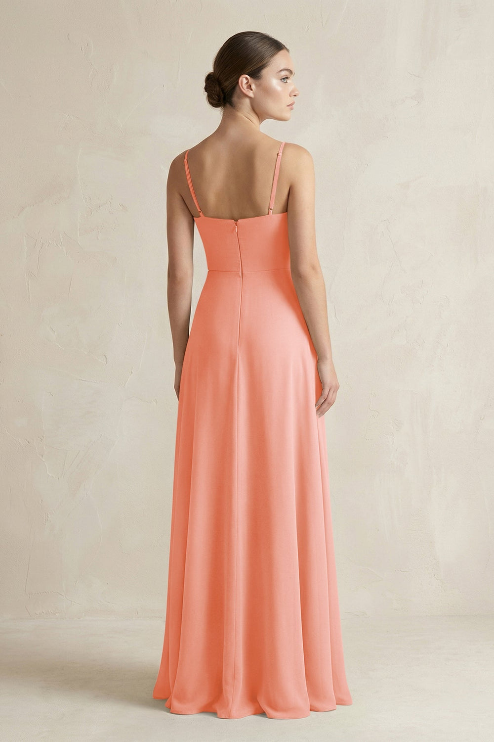 A - Line Chiffon Spaghetti Strap Bridesmaid Dress in Rosette - KissProm Bridesmaid Dresses