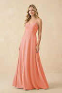 A-Line Chiffon Spaghetti Strap Bridesmaid Dress in Rosette - KissProm BRIDESMAID DRESSES