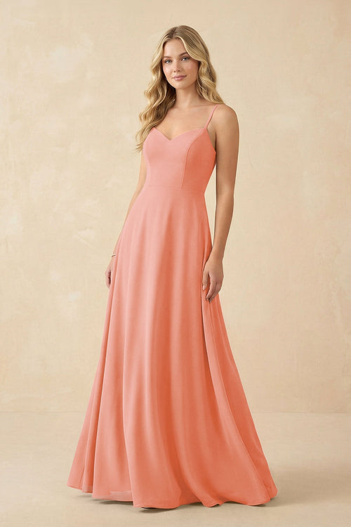 A-Line Chiffon Spaghetti Strap Bridesmaid Dress in Rosette - KissProm BRIDESMAID DRESSES