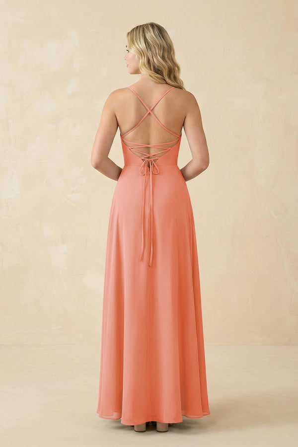 A-Line Chiffon Spaghetti Strap Bridesmaid Dress in Rosette - KissProm BRIDESMAID DRESSES