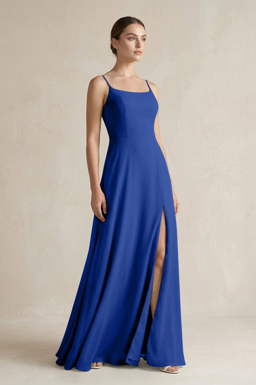 A - Line Chiffon Spaghetti Strap Bridesmaid Dress in Royal Blue - KissProm Bridesmaid Dresses